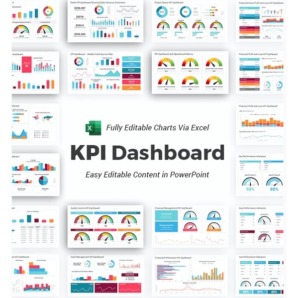 KPI Dashboard PowerPoint Template Diagrams | Excel Edit-趋势跟踪之道Pro