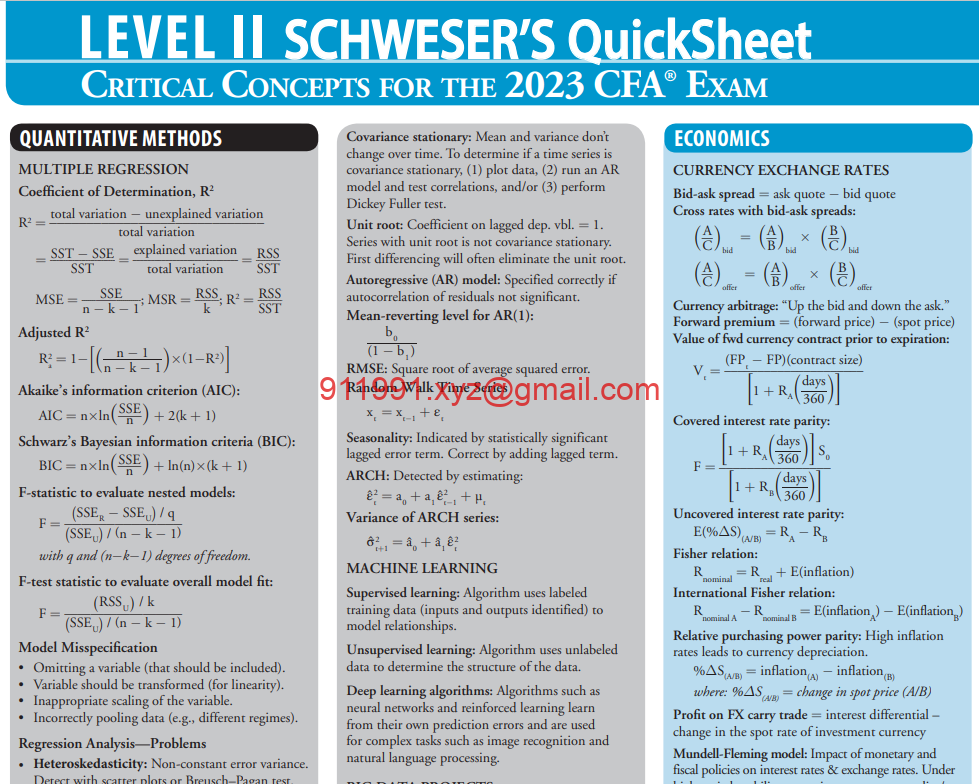 CFA 2023 Level II - Schweser_s Quicksheet-趋势跟踪之道Pro