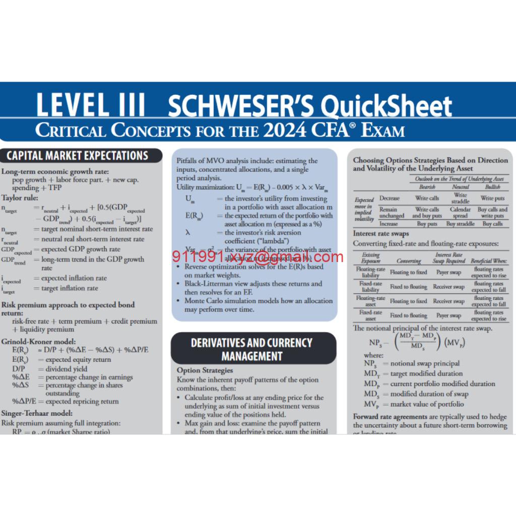 CFA 2024 Level III Schweser's Quicksheet-趋势跟踪之道Pro